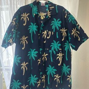 Rum Reggae Men's Tropical Button Down Shirt - Navy and Teal